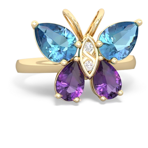 blue topaz-amethyst butterfly ring