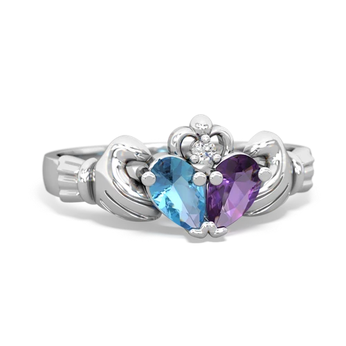 blue topaz-amethyst claddagh ring