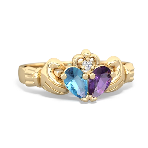 blue topaz-amethyst claddagh ring