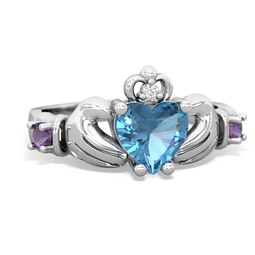 Blue Topaz Genuine Swiss Blue Topaz with Genuine Amethyst and  Claddagh ring Ring