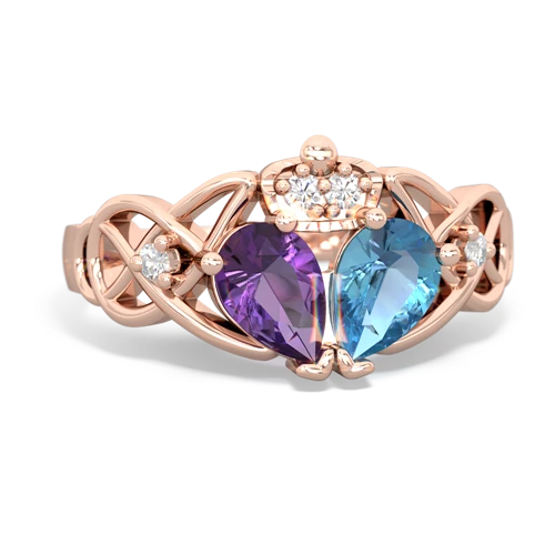 blue topaz-amethyst claddagh ring