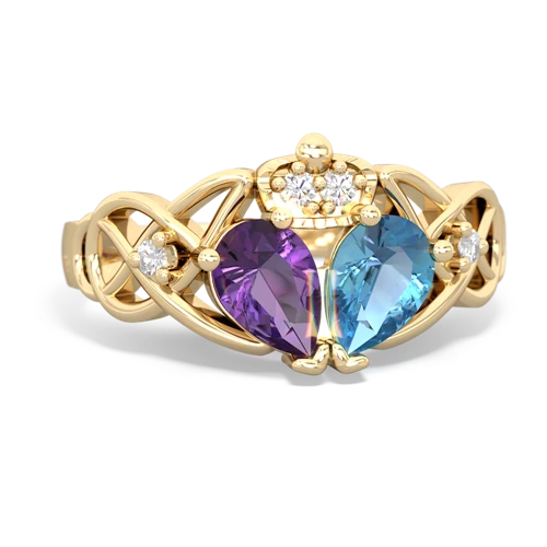 blue topaz-amethyst claddagh ring