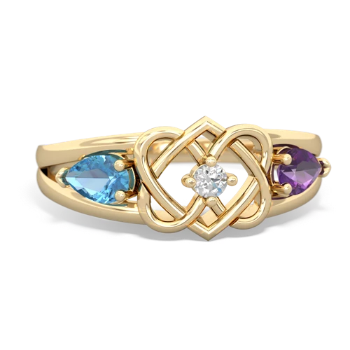 Blue Topaz Genuine Swiss Blue Topaz with Genuine Amethyst Hearts Intertwined ring Ring