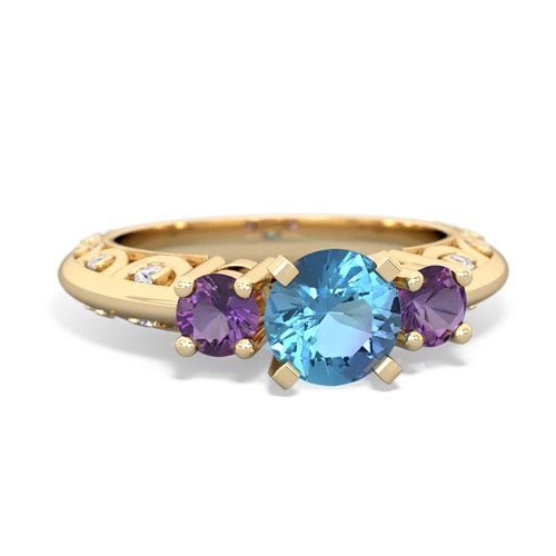 Blue Topaz Genuine Swiss Blue Topaz with Genuine Amethyst Art Deco ring Ring