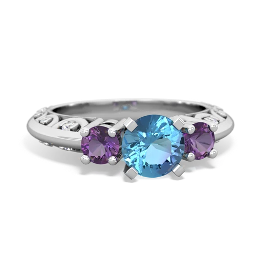 blue topaz-amethyst engagement ring