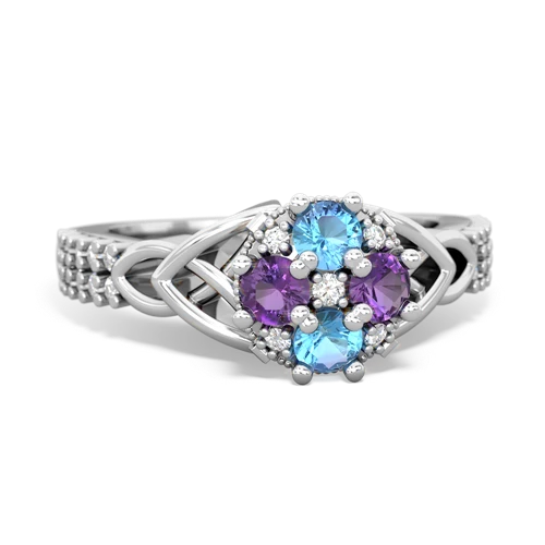 Blue Topaz Genuine Swiss Blue Topaz with Genuine Amethyst Celtic Knot Engagement ring Ring