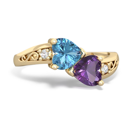 Blue Topaz Genuine Swiss Blue Topaz with Genuine Amethyst Snuggling Hearts ring Ring