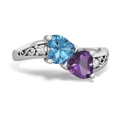 blue topaz-amethyst filligree ring