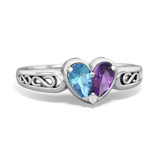 blue topaz-amethyst filligree ring