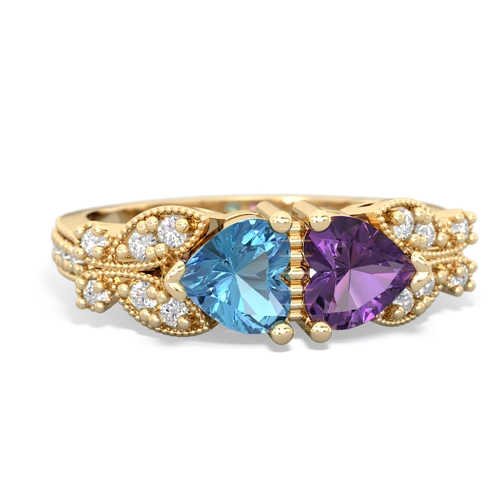Blue Topaz Genuine Swiss Blue Topaz with Genuine Amethyst Diamond Butterflies ring Ring