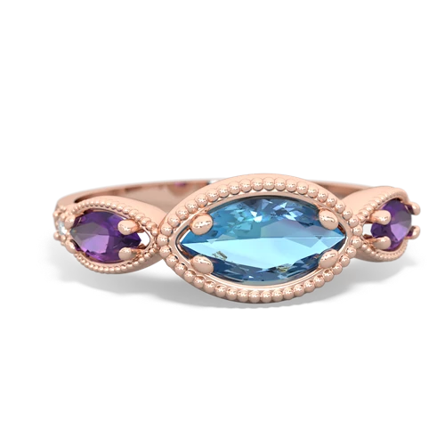 blue topaz-amethyst milgrain marquise ring