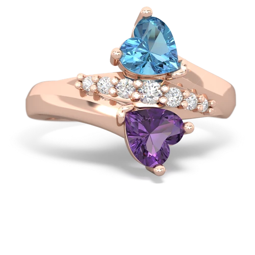 Blue Topaz Genuine Swiss Blue Topaz with Genuine Amethyst Heart to Heart Bypass ring Ring