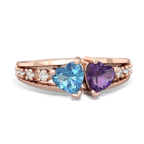 Blue Topaz Genuine Swiss Blue Topaz with Genuine Amethyst Heart to Heart ring Ring