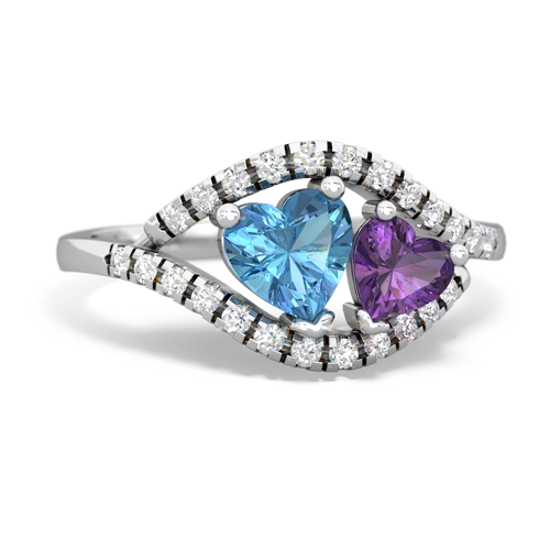 blue topaz-amethyst mother child ring