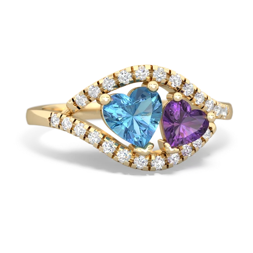 blue topaz-amethyst mother child ring