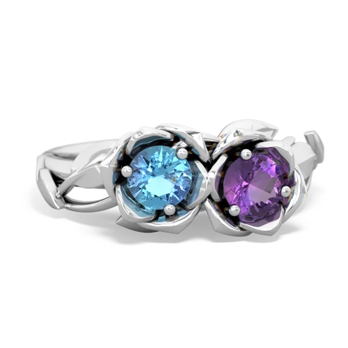 blue topaz-amethyst roses ring