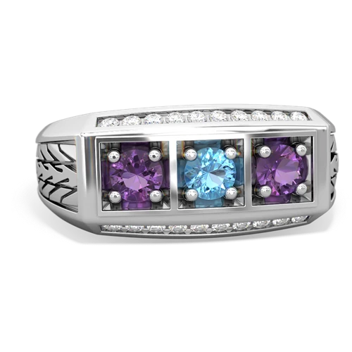 blue topaz-amethyst three stone ring