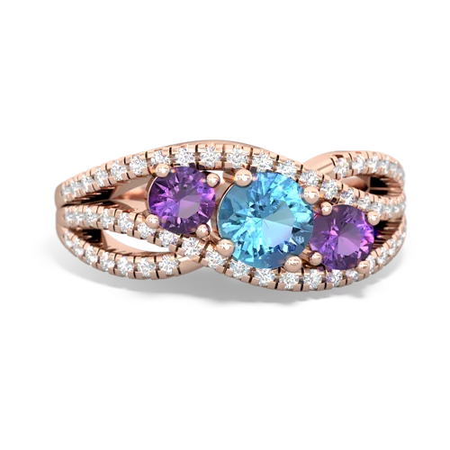 blue topaz-amethyst three stone pave ring