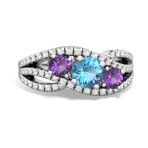 blue topaz-amethyst three stone pave ring