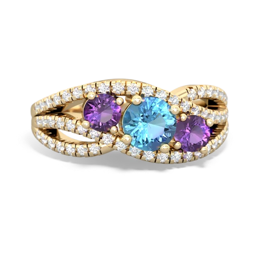 blue topaz-amethyst three stone pave ring