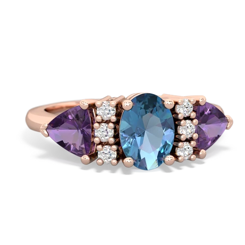 Blue Topaz Genuine Swiss Blue Topaz with Genuine Amethyst and  Antique Style Three Stone ring Ring