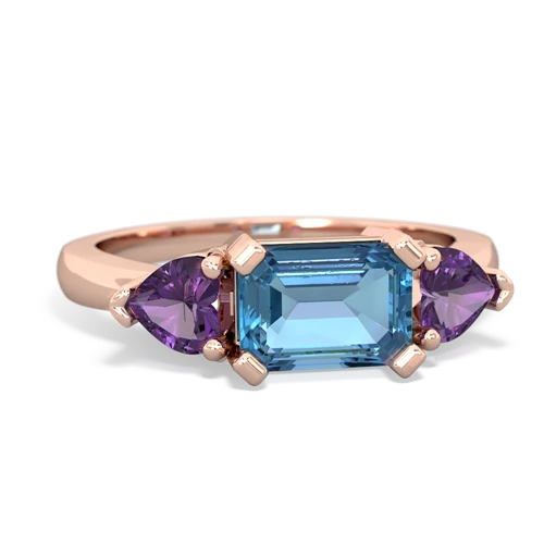 Blue Topaz Genuine Swiss Blue Topaz with Genuine Amethyst and  Three Stone ring Ring