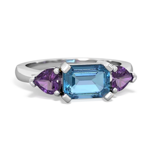 Blue Topaz Genuine Swiss Blue Topaz with Genuine Amethyst and Genuine Tanzanite Three Stone ring Ring