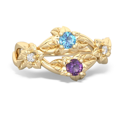Blue Topaz Genuine Swiss Blue Topaz with Genuine Amethyst Sparkling Bouquet ring Ring