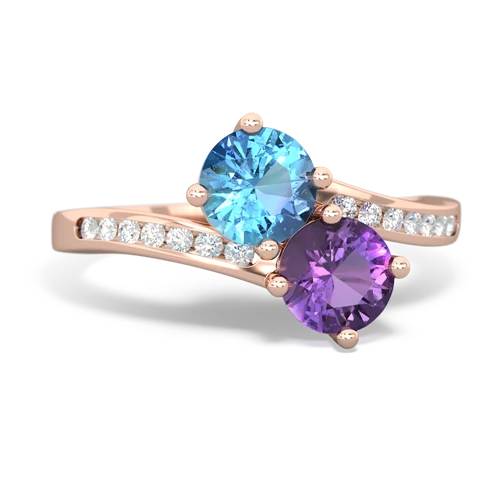 blue topaz-amethyst two stone channel ring
