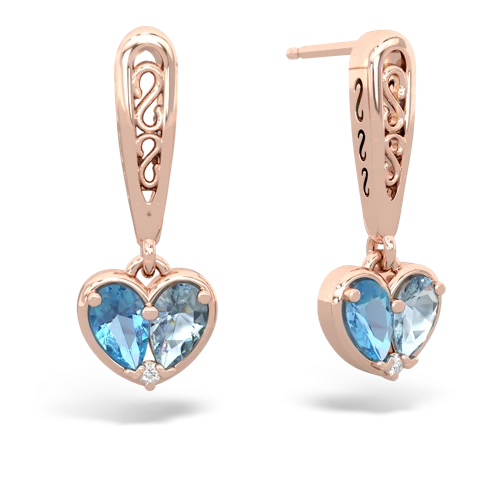 blue topaz-aquamarine filligree earrings