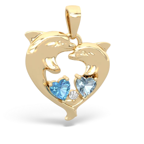 Blue Topaz Genuine Swiss Blue Topaz with Genuine Aquamarine Dolphin Heart pendant Pendant