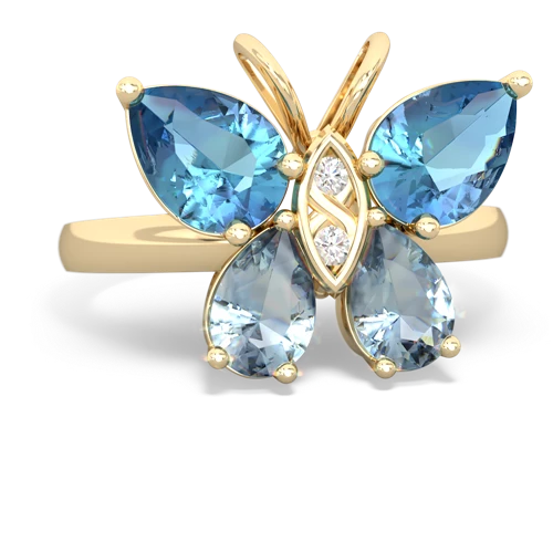 blue topaz-aquamarine butterfly ring