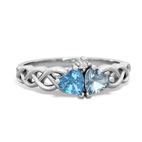 Blue Topaz Genuine Swiss Blue Topaz with Genuine Aquamarine Heart to Heart Braid ring Ring