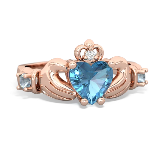 Blue Topaz Genuine Swiss Blue Topaz with Genuine Aquamarine and Genuine Smoky Quartz Claddagh ring Ring