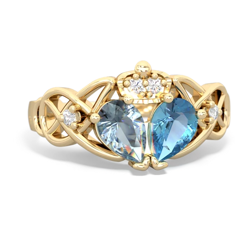 Blue Topaz Genuine Swiss Blue Topaz with Genuine Aquamarine Two Stone Claddagh ring Ring