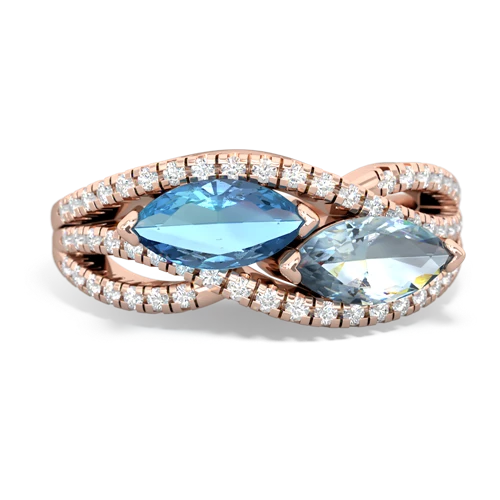 Blue Topaz Genuine Swiss Blue Topaz with Genuine Aquamarine Diamond Rivers ring Ring