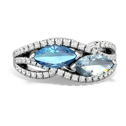 blue topaz-aquamarine double heart ring