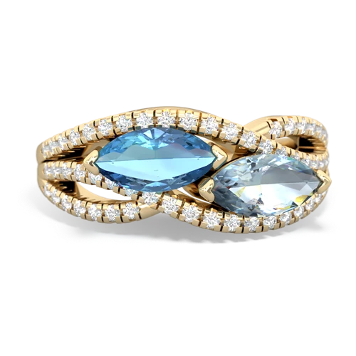 blue topaz-aquamarine double heart ring