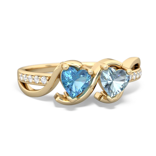 blue topaz-aquamarine double heart ring