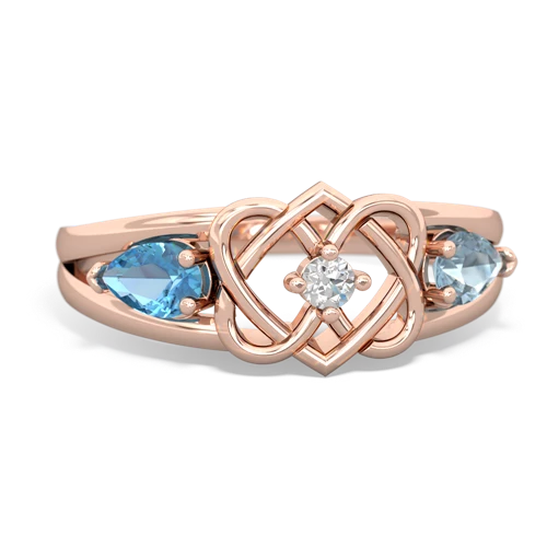 blue topaz-aquamarine double heart ring