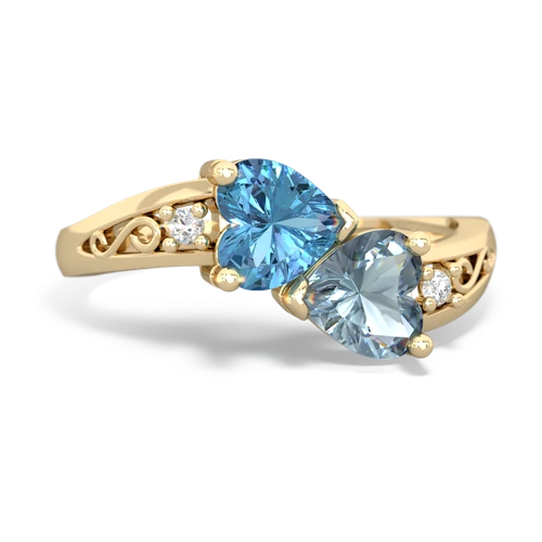 Blue Topaz Genuine Swiss Blue Topaz with Genuine Aquamarine Snuggling Hearts ring Ring