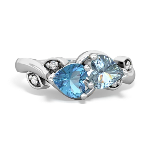 Blue Topaz Genuine Swiss Blue Topaz with Genuine Aquamarine Floral Elegance ring Ring