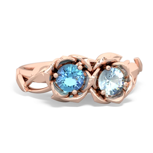 Blue Topaz Genuine Swiss Blue Topaz with Genuine Aquamarine Rose Garden ring Ring