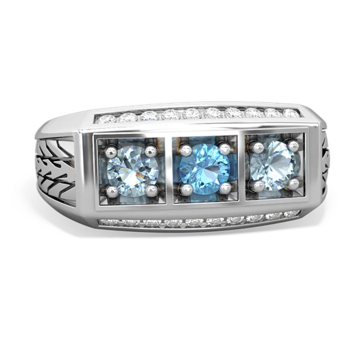 blue topaz-aquamarine three stone ring