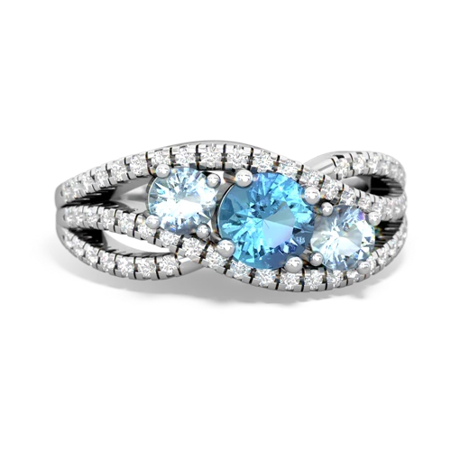 blue topaz-aquamarine three stone pave ring