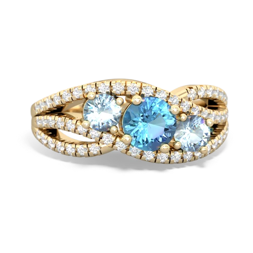 blue topaz-aquamarine three stone pave ring