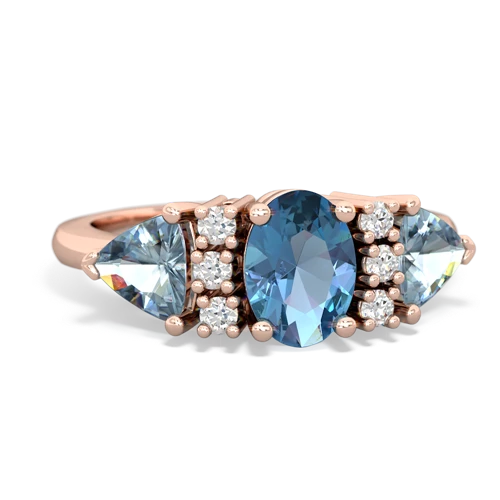 Blue Topaz Genuine Swiss Blue Topaz with Genuine Aquamarine and  Antique Style Three Stone ring Ring