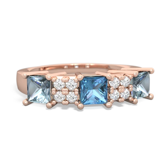 Blue Topaz Genuine Swiss Blue Topaz with Genuine Aquamarine and  Three Stone ring Ring