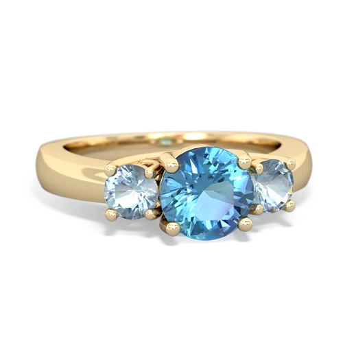Blue Topaz Genuine Swiss Blue Topaz with Genuine Aquamarine and  Three Stone Trellis ring Ring