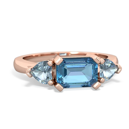Blue Topaz Genuine Swiss Blue Topaz with Genuine Aquamarine and  Three Stone ring Ring